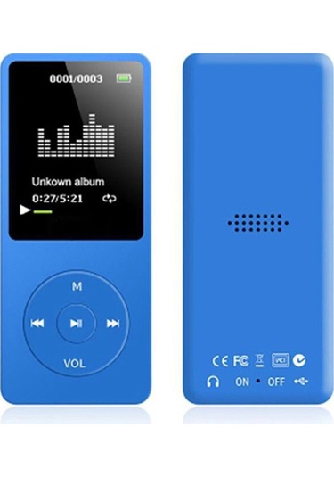 Gajeena 1.8 İnç Tft Ekranlı Ultra İnce Mp3 Çalar, Radyo, Kayıt, E-kitap Ve Harici Ses Desteği, Mavi
