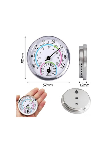 Maiyame Duvar Tutulabilen Kompakt Oda Sıcaklık Nem Ölçeri - Bebek Aileleri İçin Gerekli - Pil Gerekmez - Gümüş Renk