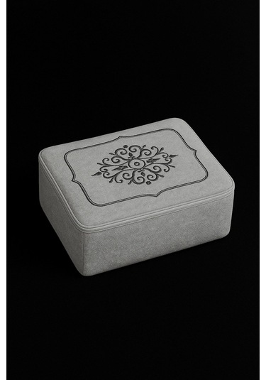 Laura Kadife Gold Nakışlı Hurç Küçük Boy 30x35x15 Cm Söz Çeyizlik Nişan Düğün Gelin Bohçası Gri