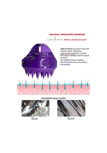 Land Of Myth Lom1401 Yumuşak Silikon Dişli Saç Derisi Masaj Fırçası Mor