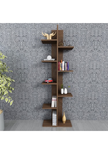 Karo Dekoratif Kitaplık Ceviz Ceviz