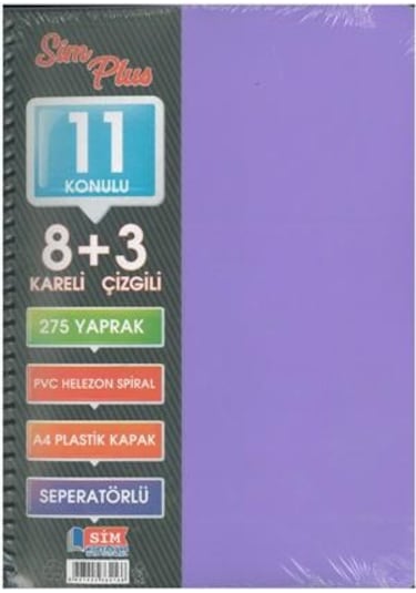 Sımplus A4 8+3 275 Yp Plastik Kapak Ayraçlı Defter Eflatun