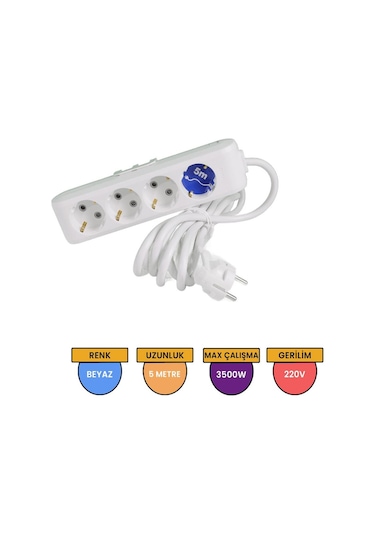 Viko 90113405 Multi-Let Topraklı Çocuk Korumalı Grup Priz 4'lü 5 M Beyaz