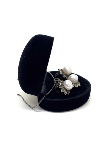 Oya Silver Markazit Işıltılı İnci Açan Gümüş Çiçek Set & Takım