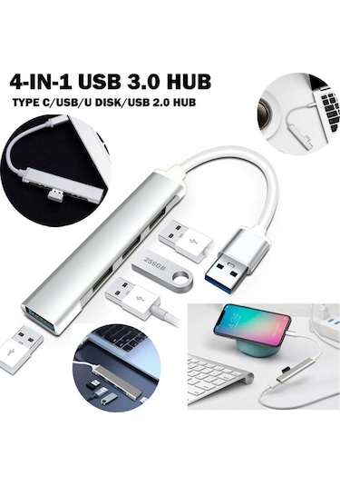 Type-C To 4 Port Usb 3.0 Çoklayıcı Dönüştürücü Adaptör Otg
