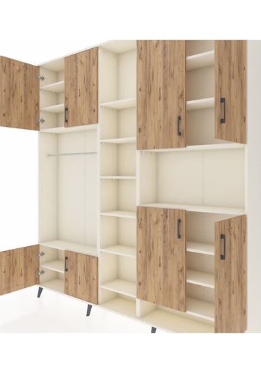 Arges Dolap 18 Raflı 8 Kapaklı Tek Askılı 220x30x243 Aytaşı-çam/aytaşı Atlas Çam/aytası