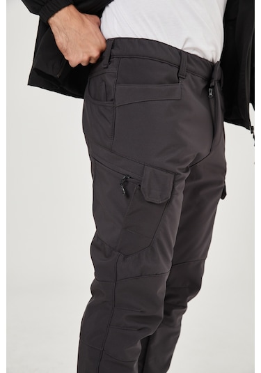 Camp Scoutland Camp591 Outdoor Softshell Su Ve Rüzgara Dayanıklı içi Polarlı Kışlık Erkek Antrasit Taktik Pantolon