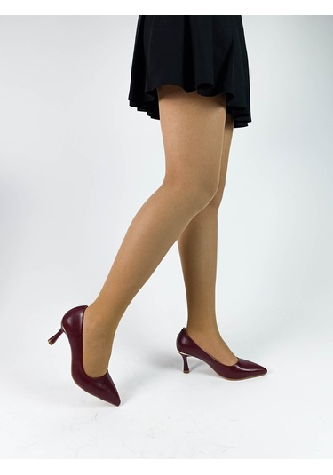 Bordo Renk Yumuşak Cilt Deri İnce Kadeh Topuk Sivri Burun Kadın Stiletto Bordo