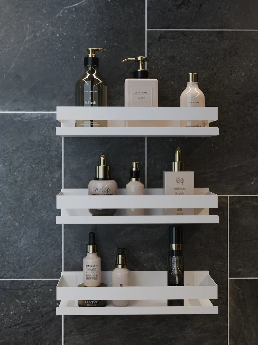 Kita Home 40114058728050 Metal Banyo Ve Duş Rafları, Delme Gerektirmez, 3'lü Set 360677166 Beyaz