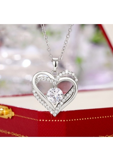 Çift Kalpli Bayan Kolye Gümüş