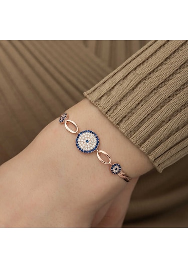 Cruse 925 Ayar Gümüş Rose Nazar Boncuklu Bileklik