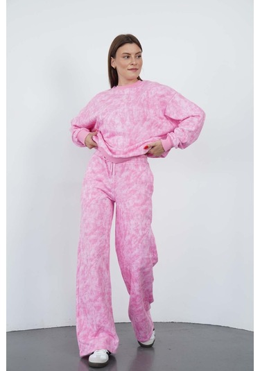 Penyebizden Oversize Sweatshirt & Geniş Paça Eşofman Altı Takım-pembe Baskılı
