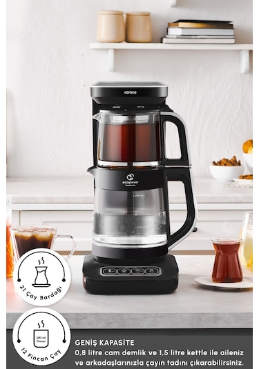 Karaca Çaysever Robotea Pro Connect 4 In 1 Konuşan Otomatik Cam Çay ve Filtre Kahve Demleme Makinesi