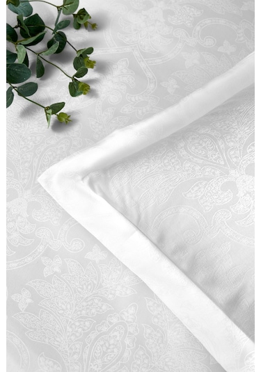 Özdilek Ornament Çift Kişilik Jakarlı Saten Nevresim Takımı Beyaz Beyaz