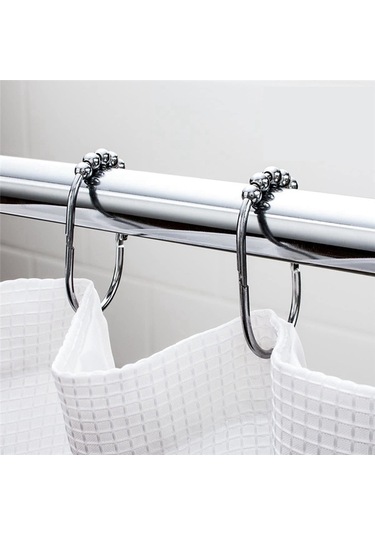 24 Adet Krom Kaplamalı Duş Perdesi Kancası Halkası, Banyo Duş Perdesi Kancası Duş Barı İçin Uygundur Gümüş