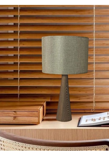 Ahşap Konik Gövdeli Dizayn Abajur Kumaş Başlık Kumbeji Ceviz