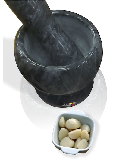 Siyah Parlatılmış Gerçek Mermer 11 Cm Çeşni Havan Ve Tokmak