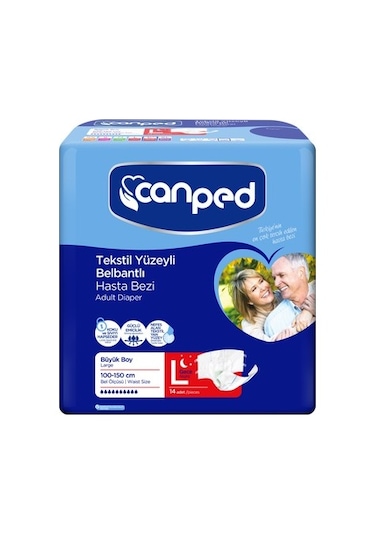 Canped Tekstil Yüzeyli Belbantlı Yetişkin Hasta Bezi Gece Büyük Boy L 14'Lü