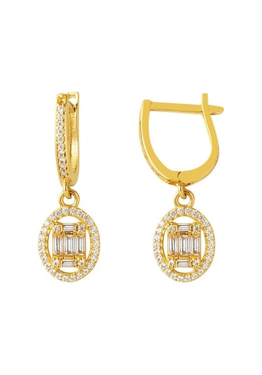 Oval Sallantılı Baget Altın Küpe 14 Ayar Kpca32584