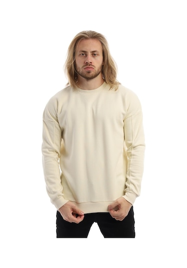 Polostate Erkek Bisiklet Yaka Karyoka Dikişli Sweatshirt Krem