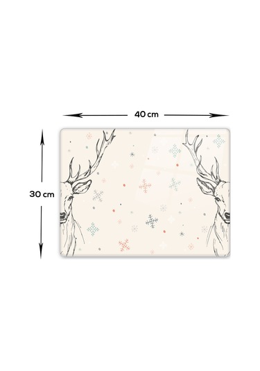 Decorita Cam Kesme Tahtası|Krem Geyikli|30cm x 40cm