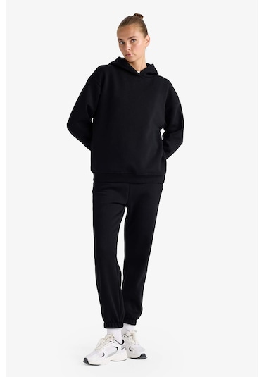 Defacto Relax Fit Kapüşonlu Basic Düz Kalın Sweatshirt D9935ax25wnbk81 Siyah