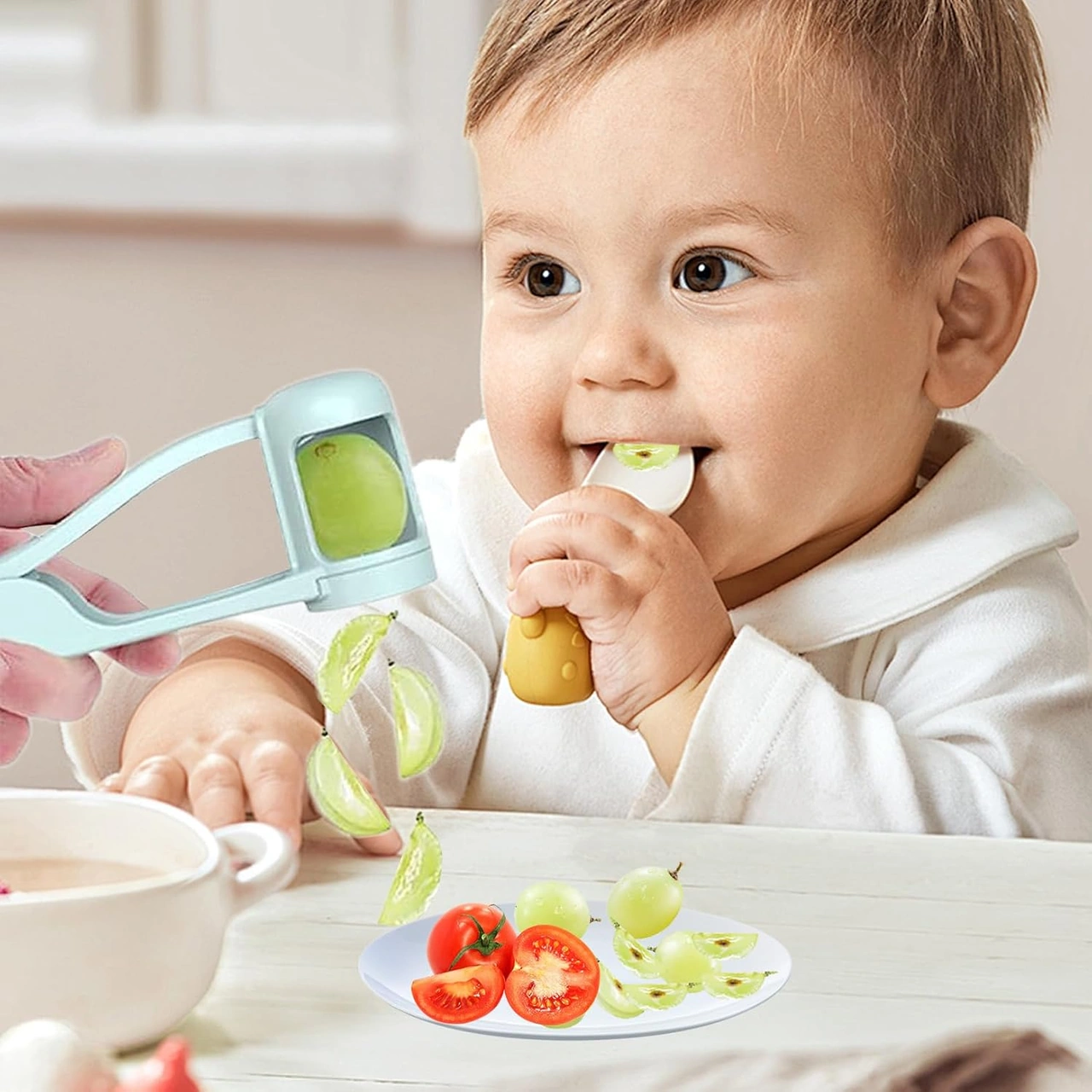 Xiyyadms Mavi Paslanmaz Çelik Meyve Dilimleyici - Üzüm Ve Taze Meyve Bölücü Aleti Abs+201 Malzeme Mavi