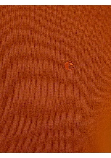 Cacharel Turuncu Slim Fit Bisiklet Yaka Basic Triko Kazak