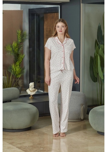 Modadua Aqua 26520 Kadın Düğmeli Kısa Kol Pijama Takımı Desenli