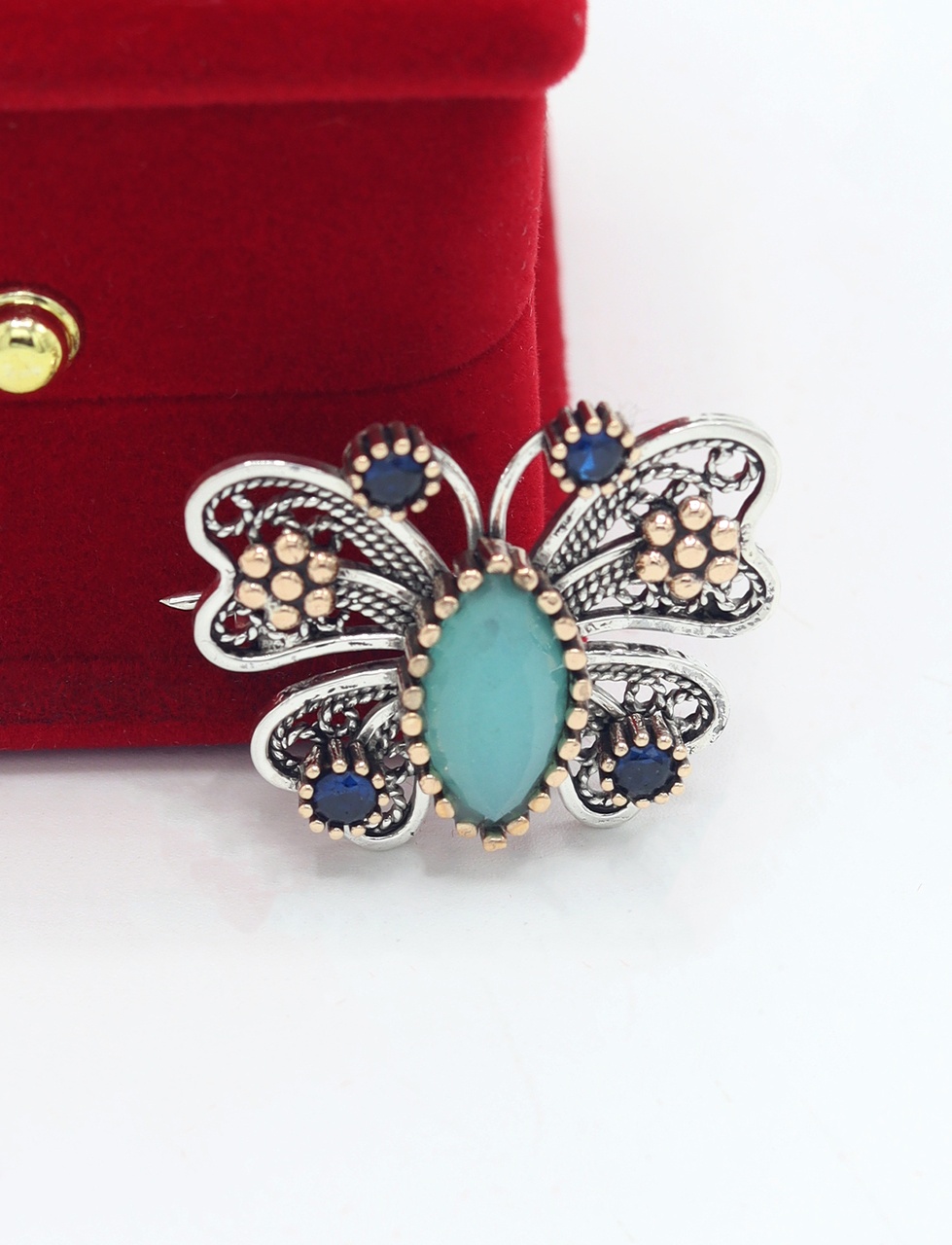 Topaz Taşlı Kelebek Model Telkari Gümüş Kadın Broş 201025415 Gümüş