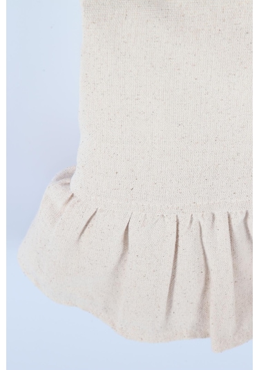 Naturel Fırfırlı Masa Örtüsü Vintage Yuvarlak Krem