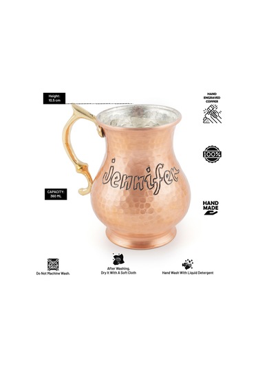 Dmt Copper Home Gaziantep Bakırdan El Dövmesi İsimli Kupa Bardak Hediyelik İsme Özel Kalaylı Bakır