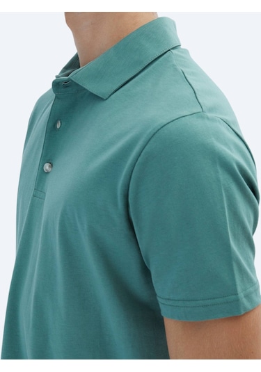 Nil Yeşili Düz Polo Yaka %100 Pamuk T-shirt Nil Yeşili
