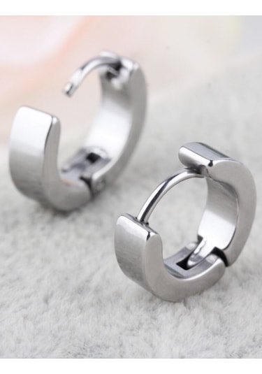 Ince Düz Halka Unisex Erkek Çelik Küpe Çifti 3 MM 2 Renk Mse8