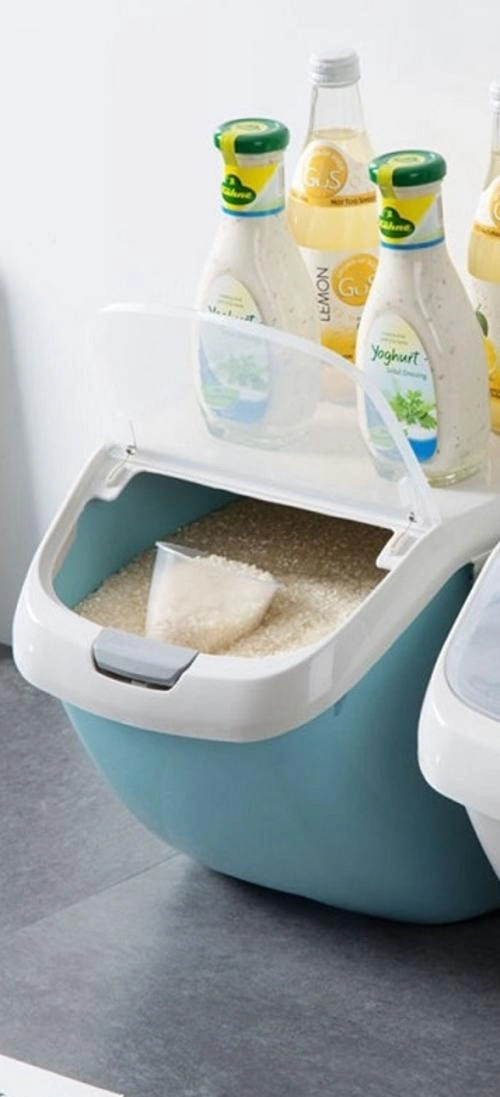 Mavi 6 Kg Pirinç Tahıl Saklama Kutusu Mühürlü Nem Geçirmez Pet Gıda Depolama Konteyner Küf Anti Oksidasyon Mutfak Eşyaları Şişeler, Kavanozlar Ve Amp Kutular 500ml