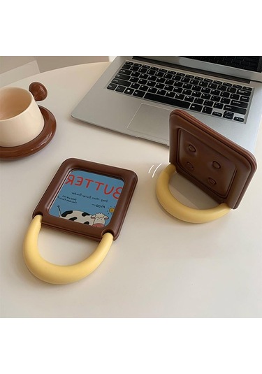 Sevimli Çikolata Kare Ayna Çift Taraflı Katlanır Kompakt Ayna Çanta İçin Makyaj Aynası Taşınabilir Mini Ayna Masaüstü Dekoru Kahverengi