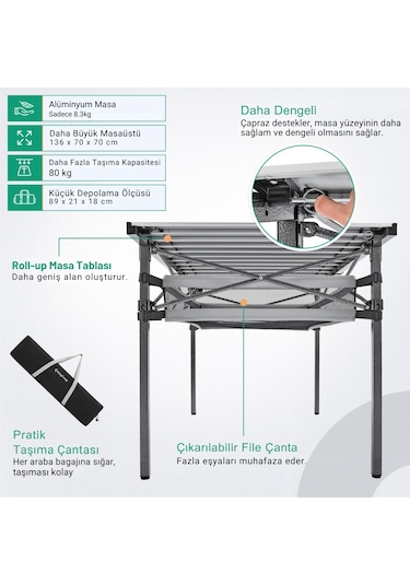 Kingcamp Granite Plus Xxl Alüminyum Katlanır Kamp Masası Silver Gri
