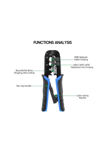 Neevoyu Multifonksiyon Tel Presi - 8p/6p Ağ Ve Telefon Kablosu Kristal Uç Presleme, Soyma Ve Kesme Aleti 7sq-568 Siyah+mavi