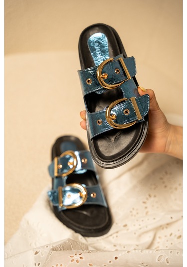 Craft Kadın Gold Toka Detaylı Terlik Mavi