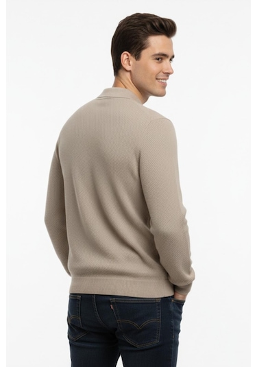 Erkek Regular Fit Polo Yaka Petek Triko Kazak Bgl-st04825 Bej