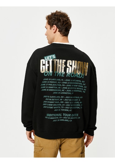 Koton Arkası Baskılı Sweat Sloganlı Rahat Kesim Bisiklet Yaka Siyah 4wam70394mk Siyah