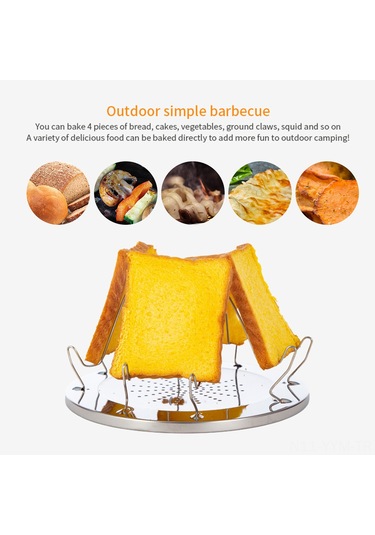 Geeksen Katlanır Kamp Izgarası - 4 Dilim Paslanmaz Çelik Portatif Ekmek Kızartma Makinesi Gümüş