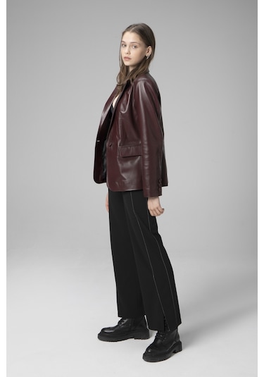 Dericlub Wm011 Gerçek Deri Kadın Blazer Ceket Bordo