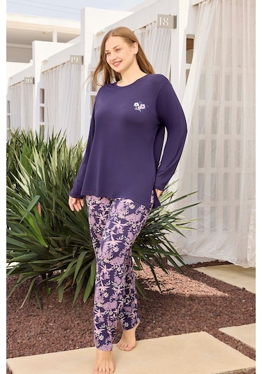 Aydoğan Kadın İnci Büyük Beden Lavanta Moru Pijama Takımı 0499 Mor