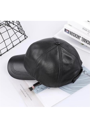 Beyzbol Kep Hakiki Deri Şapka Siyah Renk Siyah