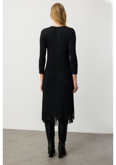 Ekol Kadın Kelebek Broşlu Püsküllü Elbise 4919 Siyah Siyah