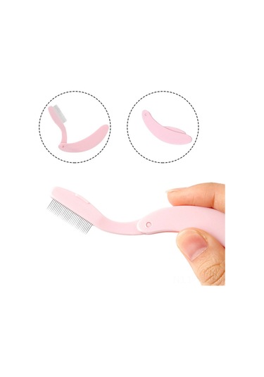 Vkemall Katlanabilir Paslanmaz Çelik Dişli Göz Kirpik Fırçası Ve Kaş Tarama Aracı - Pembe