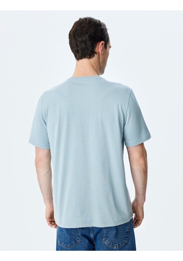 Koton Bisiklet Yaka Regular Fit Pamuklu Kısa Kollu Slogan Baskılı Tişört Mavi 5sam10087hk Mavi