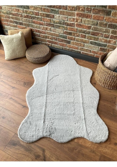 Saraz Halı Tavşan Tüyü Post Peluş Ultra Yumuşak Post Puffy Gri