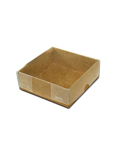 Kutu Naturel Kraft Kağıt Ve Asetat 8x8x3 Cm 50 Adet